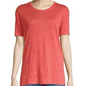 IRO Distressed Clay Top 100% Linen T-Shirt Pink Coral Short Sleeve Womens Size S